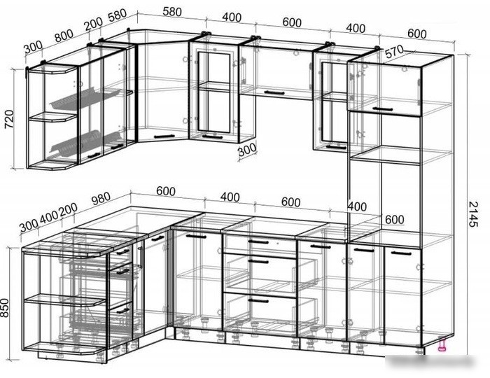 Готовая кухня Интерлиния Мила Gloss 1.88x2.6 левая (капучино)