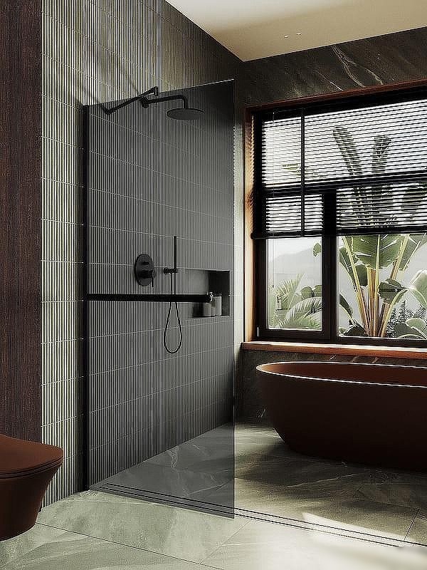 Душевая стенка MaybahGlass 99x195 MGD-1461-6ш (графитовое стекло/черный)