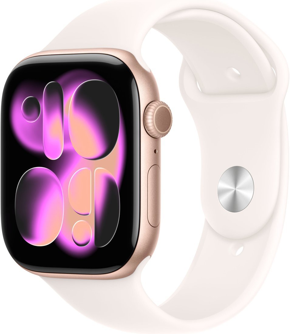 Умные часы Apple Watch Series 11 46 мм (алюминиевый корпус, розовое золото/легкие румяна, спортивный силиконовый ремешок M/L)