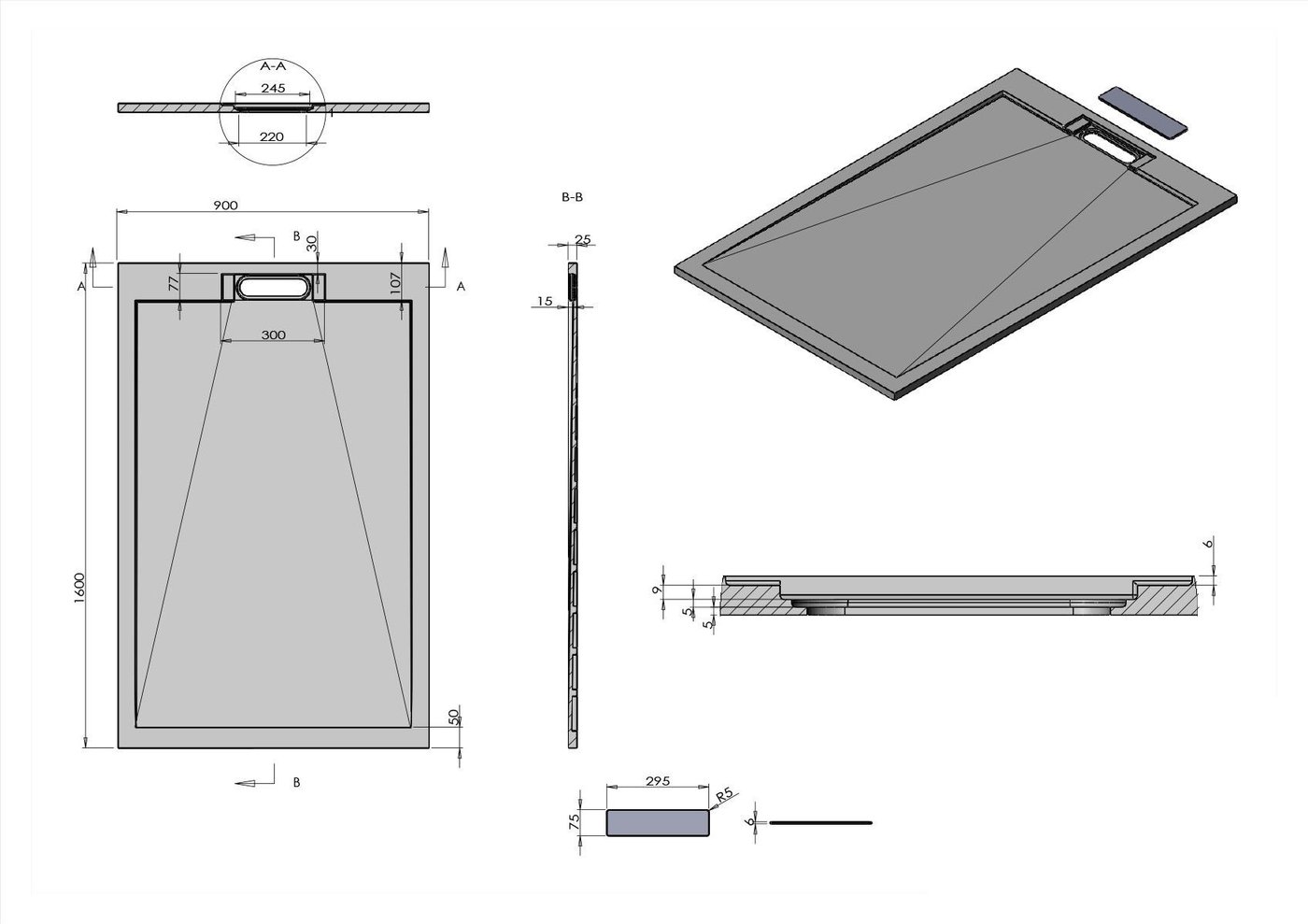 Душевой поддон Vincea VST-4SRL9016A 160x90