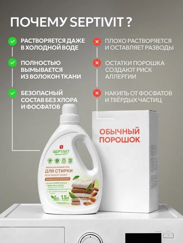 Гель для стирки Septivit Миндальное молочко (1.5 л)