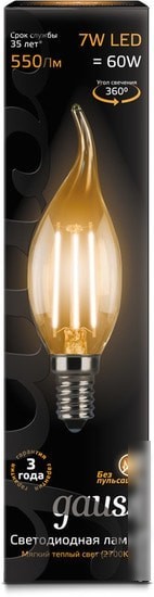 Светодиодная лампочка Gauss LED Filament Candle tailed E14 7Вт 2700К 104801107 (10 шт)