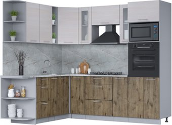 Готовая кухня Интерлиния Мила 1.88x2.4 левая (вудлайн кремовый/дуб веллингтон/серый каспий)