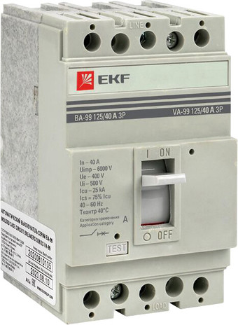 Выключатель автоматический EKF PROxima ВА-99 12540А 3P 25кА mccb99-125-40
