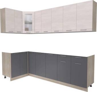 Готовая кухня Интерлиния Мила 12x25 без столешницы (вудлайн кремовый/антрацит)