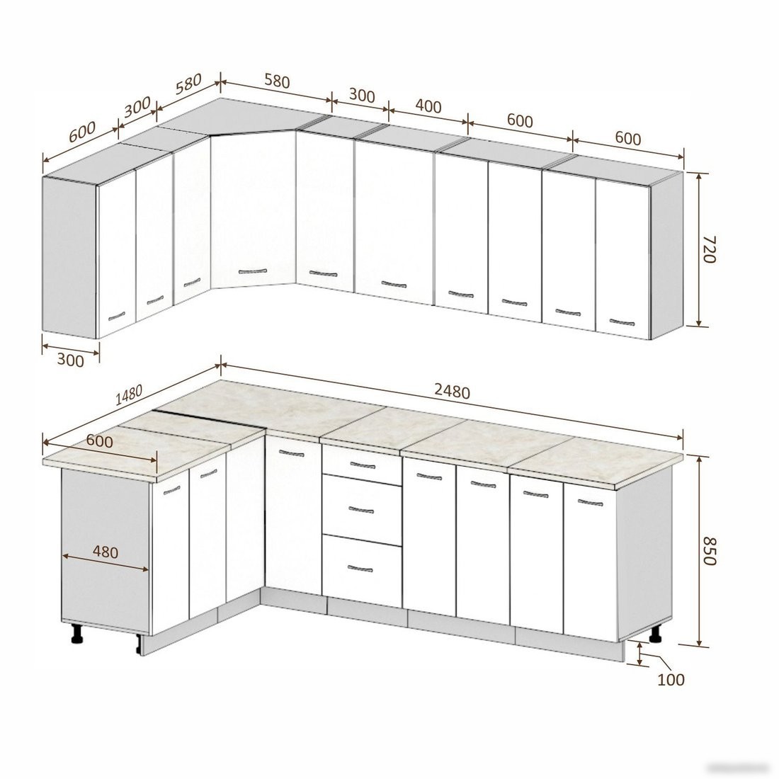 Готовая кухня Кортекс-мебель Корнелия Лира 1.5x2.5 без столешницы (капучино/оникс)