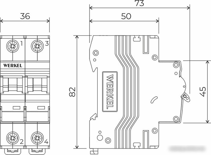 Выключатель автоматический Werkel 2P 63 A C 4.5 кА W902P634