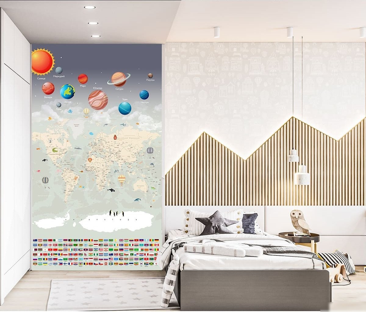 Фотообои Citydecor Карта мира. Флаги и планеты 200x260