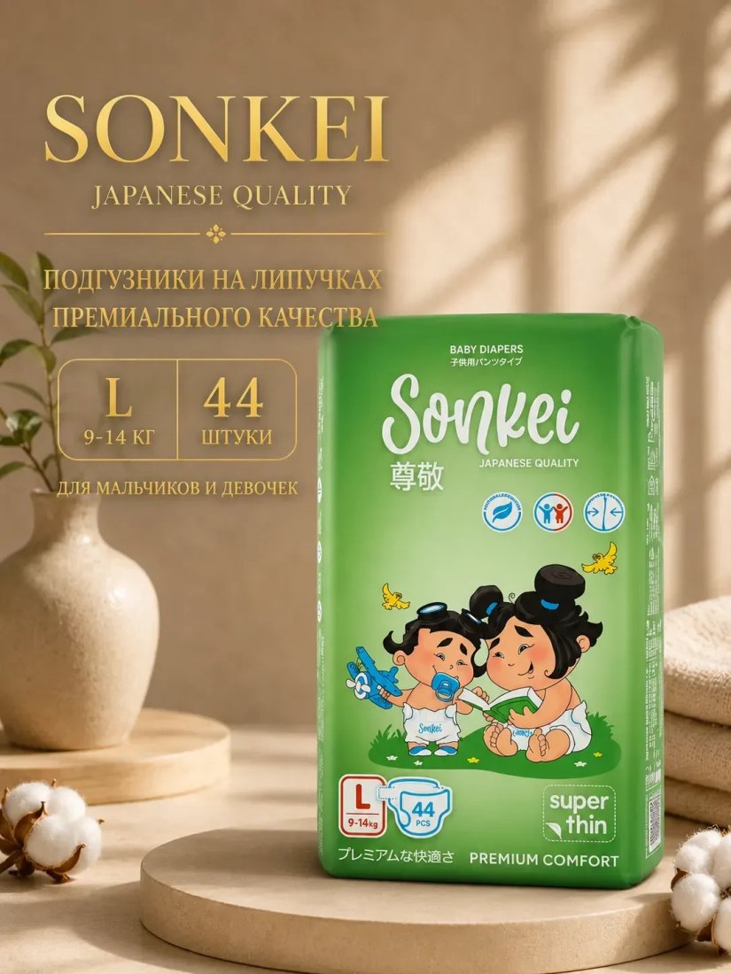 Подгузники Sonkei Super Thin L 9-14кг (44 шт)