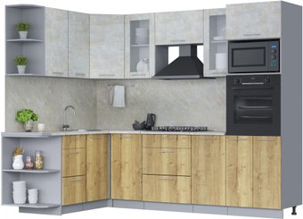 Готовая кухня Интерлиния Мила 1.68x2.6 левая (бетон лайт/дуб золотой/опал светлый)