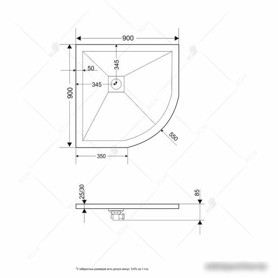 Душевой поддон RGW ST/R-0100G 16153100-02 100x100