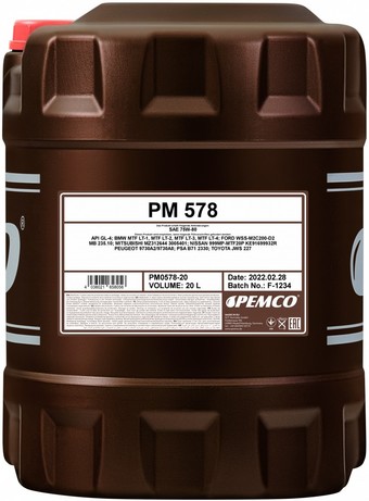 Трансмиссионное масло Pemco 578 75W-80 20л