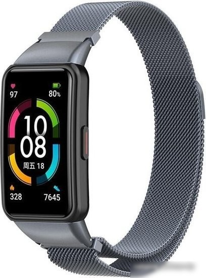 Браслет Rumi Milanese loop металлический для Huawei Band 6 / Honor Band 6 (серый)