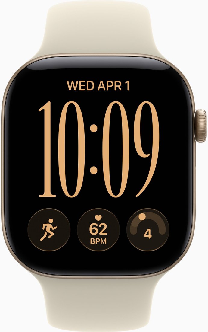 Умные часы Apple Watch Series 12 46 мм (алюминиевый корпус, светлое золото/песочный, спортивный силиконовый ремешок M/L)