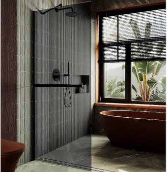 Душевая стенка MaybahGlass 99x195 MGD-1461-6ш (графитовое стекло/черный)