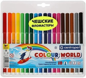 Фломастеры Centropen Цветной мир Пингвины 7550/18 TP (18 шт)