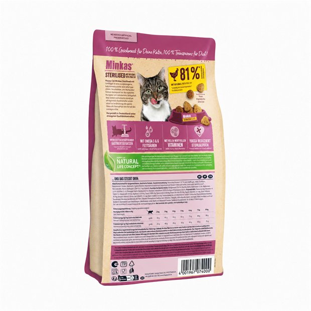 Сухой корм для кошек Happy Cat Minkas Sterilised Adult домашняя птица 4 кг