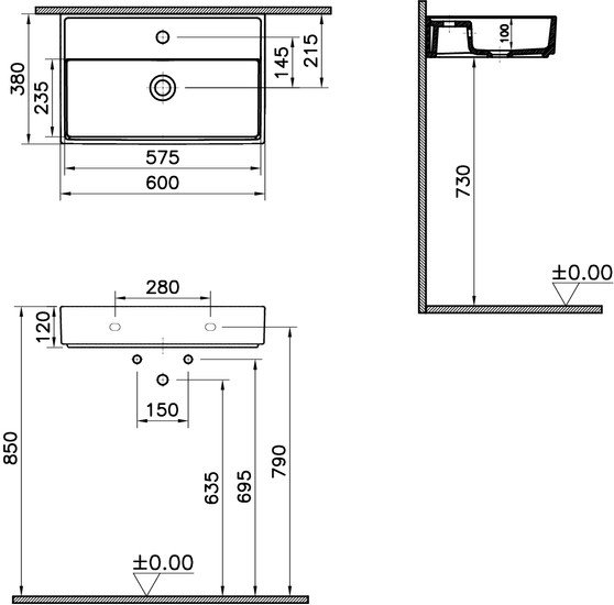 Умывальник Vitra ArchiPlan 7401B003-0001
