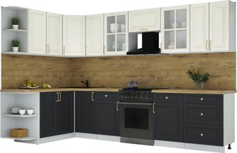 Готовая кухня Интерлиния Мила Шато 1.7x3.2 LV (белый/черный/дуб бунратти)