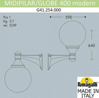 Уличный настенный светильник Fumagalli Midiplar/Globe 400 FU_G41.254.000.AYE27