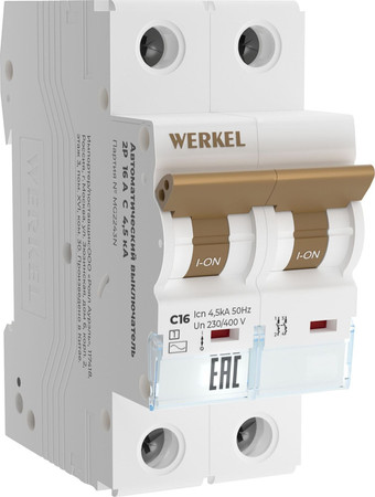 Выключатель автоматический Werkel 2P 16 A C 4.5 кА W902P164