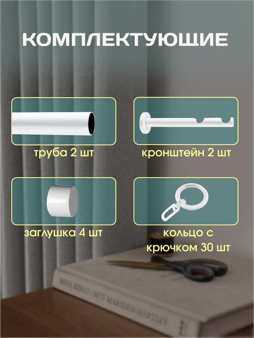 Карниз для штор Sundays Home Модерн 19мм+19мм двухрядный (цельный, белый, 1.5м)