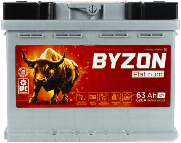 Автомобильный аккумулятор BYZON Platinum R+ (63 А·ч) Автомобильный аккумулятор BYZON Platinum R+ (63 А·ч)