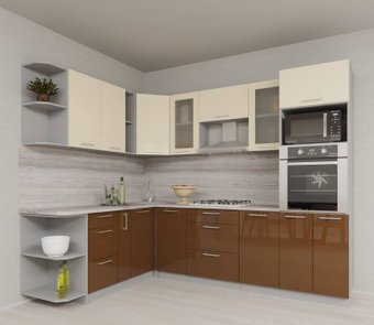 Готовая кухня Интерлиния Мила Gloss 1.88x2.6 левая (ваниль-шоколад)