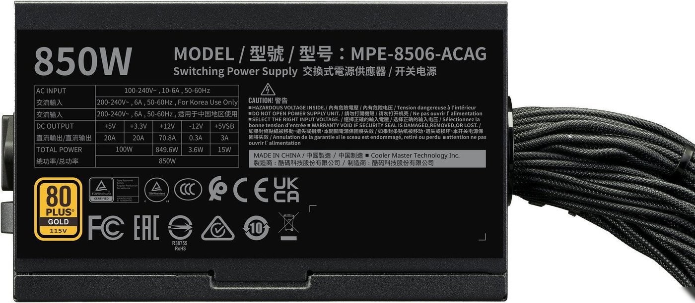 Блок питания Cooler Master MWE Gold 850 V3 ATX 3.1 Non-Modular MPE-8506-ACAG-BEU