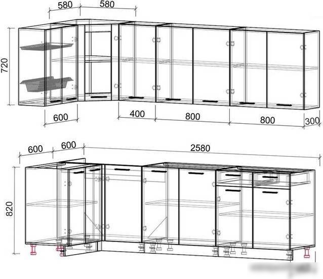 Готовая кухня Интерлиния Мила 12x26 без столешницы (дуб золотой/бетон)