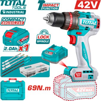 Ударная дрель-шуруповерт Total TIDLI426981 (с 1-им АКБ, кейс)