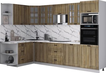 Готовая кухня Интерлиния Мила Деко 1.68x3.0 LV (дуб вотан/дуб вотан/белый гранит)