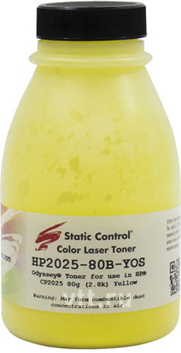 Тонер Static Control для HP CLJ CP2025 (Odyssey) (желтый) 80 г