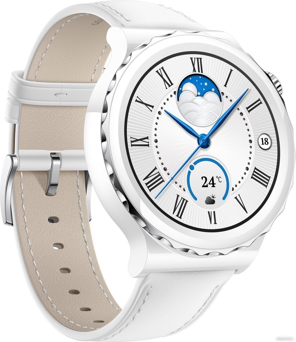 Умные часы Huawei Watch GT 3 Pro Ceramic 43 мм (белый/кожа)