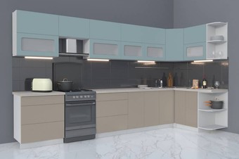 Готовая кухня Интерлиния Мила Матте 1.5x3.8 Б правая (океан-луна-травертин серый)