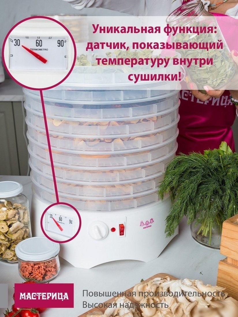 Сушилка для овощей и фруктов Мастерица EFD-0602VM (6 прозрачных поддонов + 2 белых поддона + поддон для пастилы)