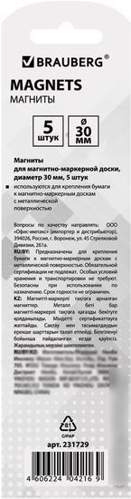 Набор магнитов BRAUBERG 231729 (5шт)
