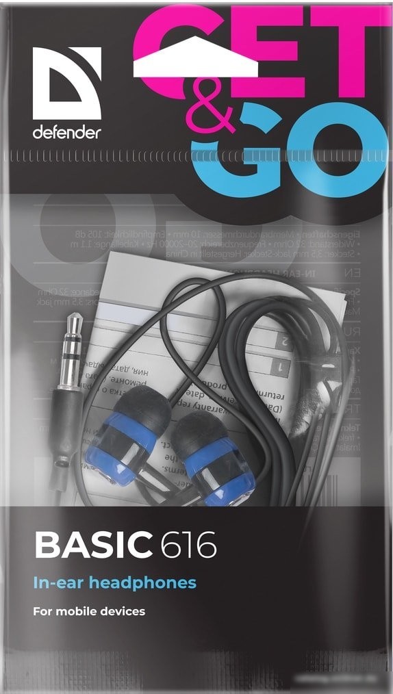 Наушники Defender Basic 616 (синий/черный) [63616]