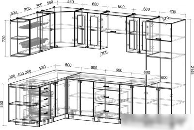 Готовая кухня Интерлиния Мила Деко 1.88x3.0 левая (пепел-опал светлый)