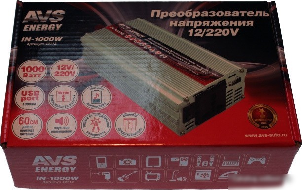 Автомобильный инвертор AVS 12/220V IN-1000W