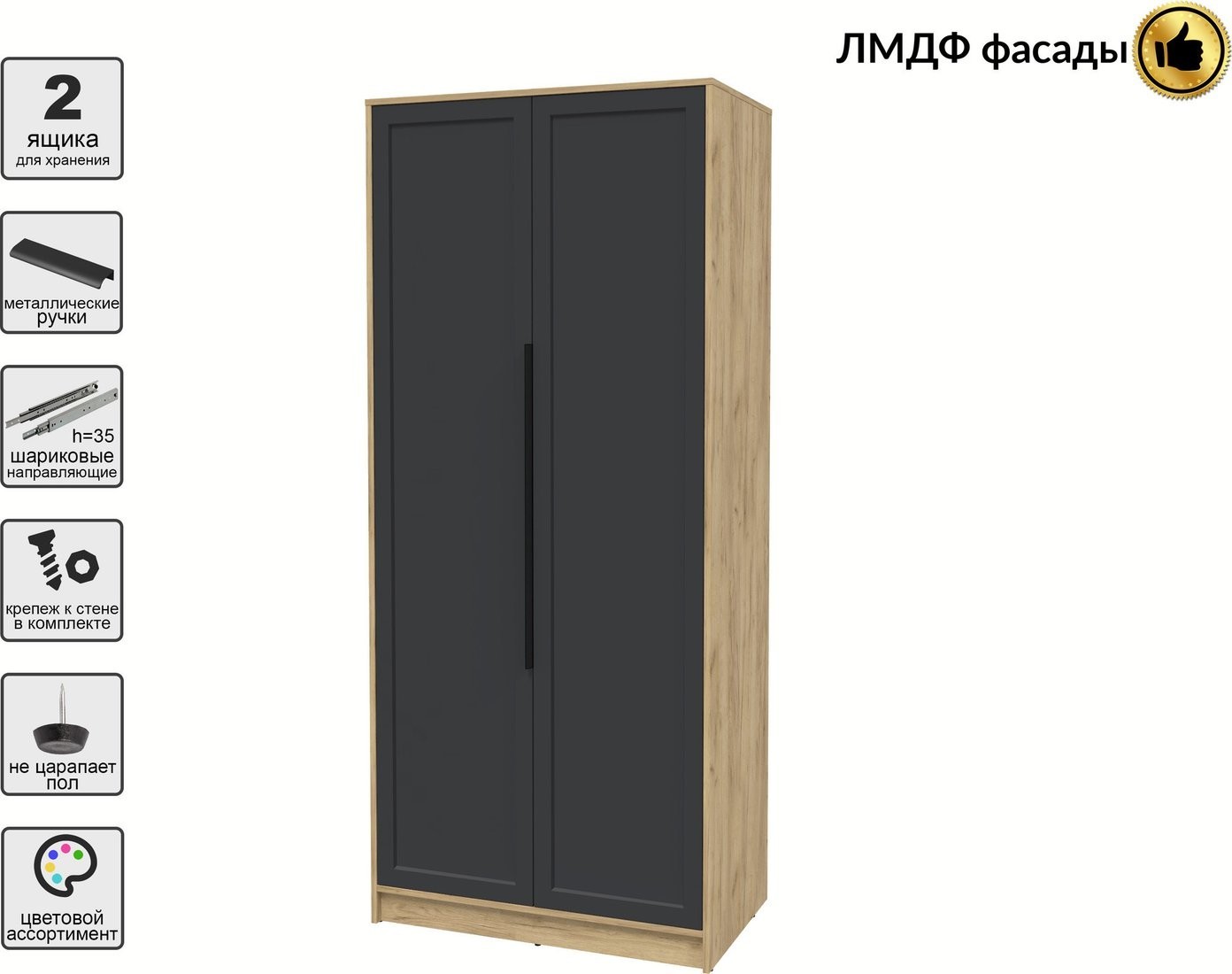 Шкаф распашной Интерлиния Концепт Тренд КТ-Ш2 (дуб золотой/пепел)