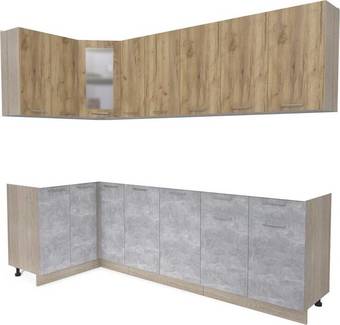 Готовая кухня Интерлиния Мила 12x25 без столешницы (дуб золотой/бетон)