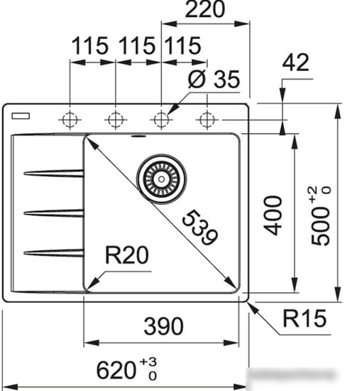 Кухонная мойка Franke Centro CNG 611-62 TL Fragranite 114.0639.717 (оникс)
