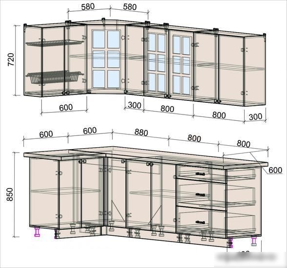 Угловая кухня Интерлиния Мила Деко 1.2x2.5 (мята/белый/опал светлый)