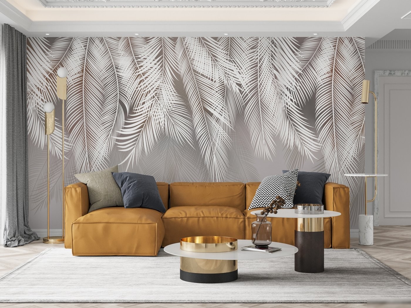 Фотообои Citydecor Пальмовые листья 312x265 светло-серые