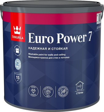 Краска Tikkurila Euro Power 7 9 л (база А, матовая)