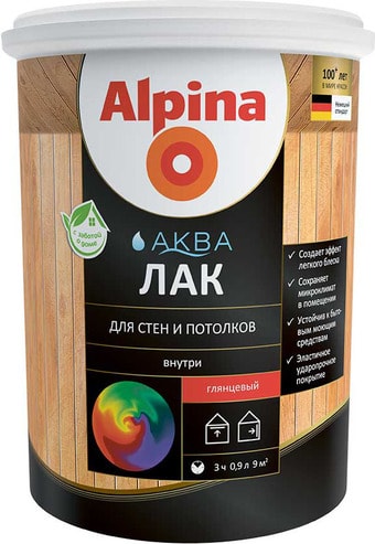 Лак Alpina Аква для стен и потолков (глянцевый, 0.9 л)