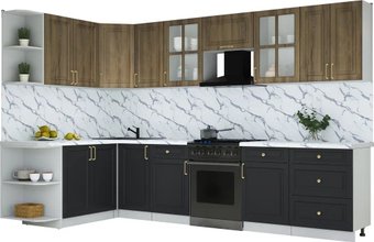 Готовая кухня Интерлиния Мила Шато 1.7x3.2 LV (дуб вотан/черный/белый гранит)