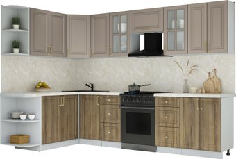 Готовая кухня Интерлиния Мила Шато 1.7x3.0 LV (луна/дуб вотан/опал светлый)
