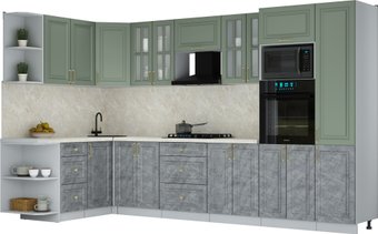 Готовая кухня Интерлиния Мила Шато 1.68x3.4 ВТ LV (мята/керамика/опал светлый)